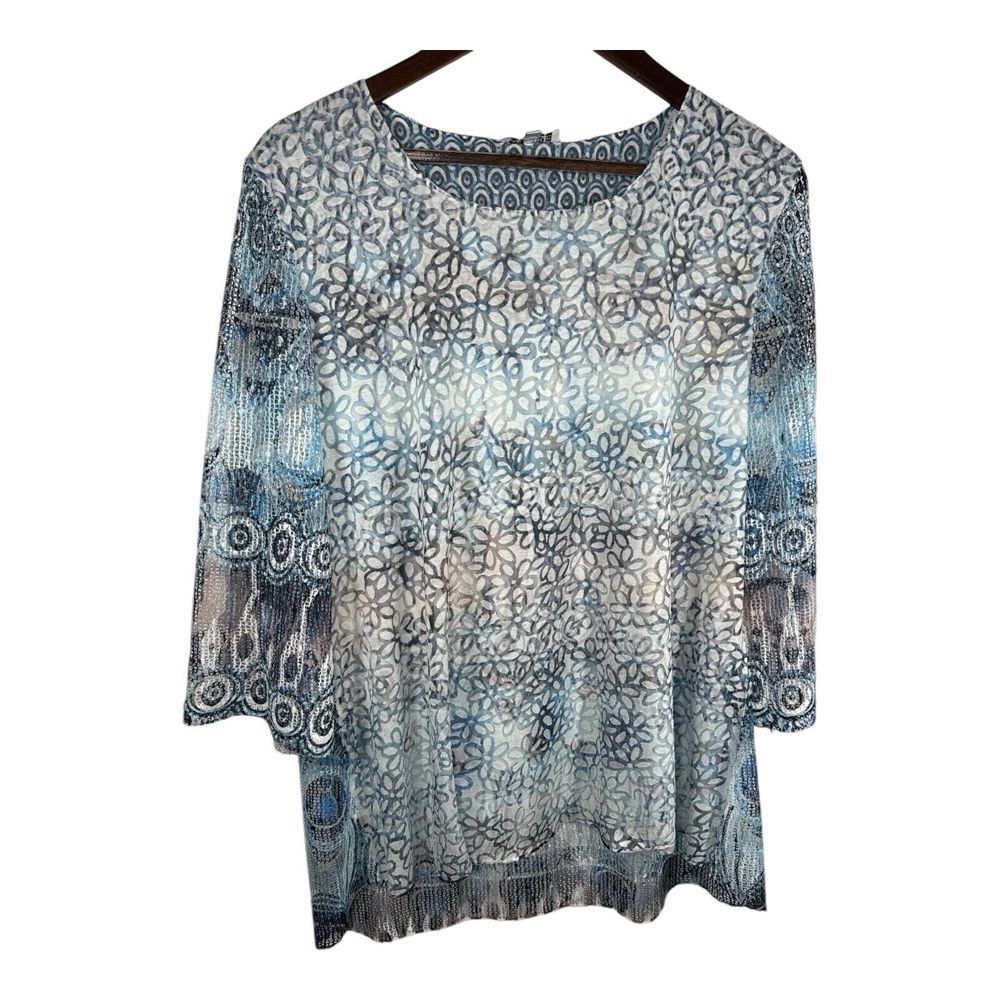 Adore Floral Art Abstract TUNIC - Size L Short Sleeve Burnout‎ Hippie Boho